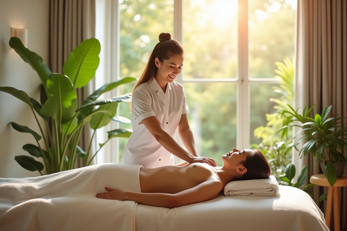 Salle de spa zen avec massage relaxant pour le bien etre