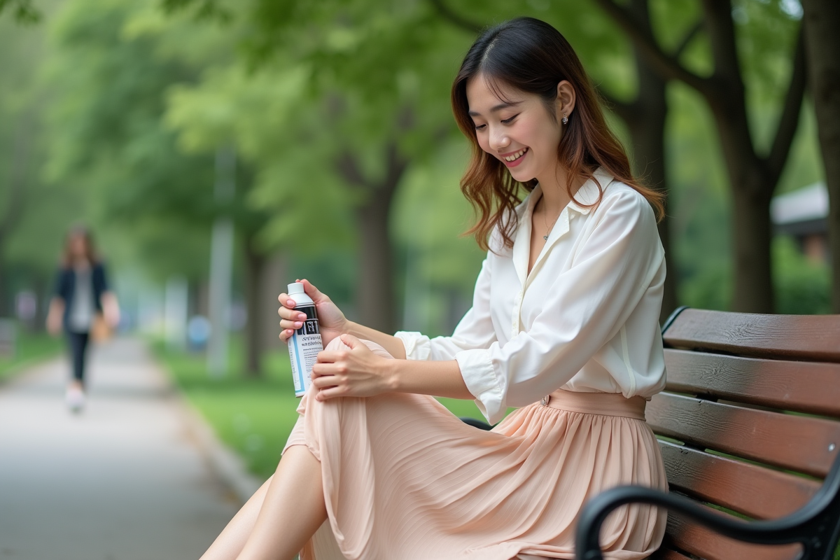 Jeune femme en jupe chiffon dans un parc ensoleille