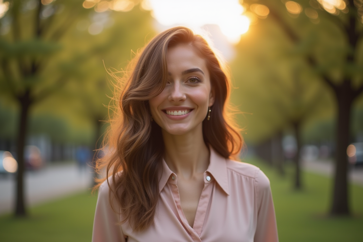 Femme confiante dans un parc urbain en fin d