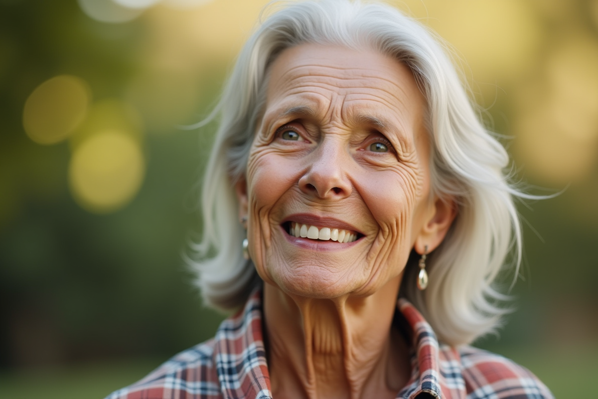 Femme âgée souriante dans la lumière naturelle