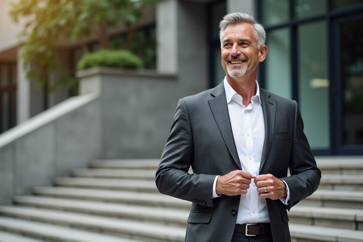 Homme en costume dans un environnement urbain moderne