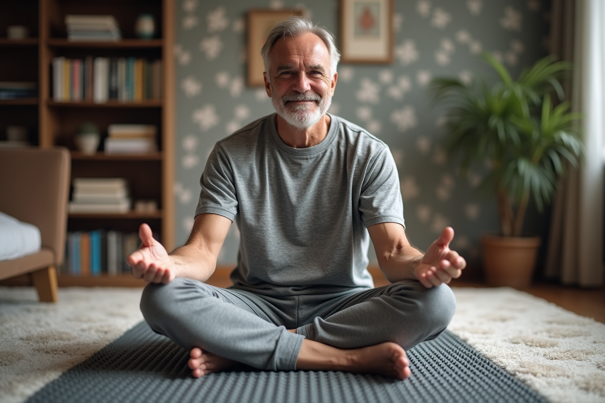 Homme assis sur un tapis d