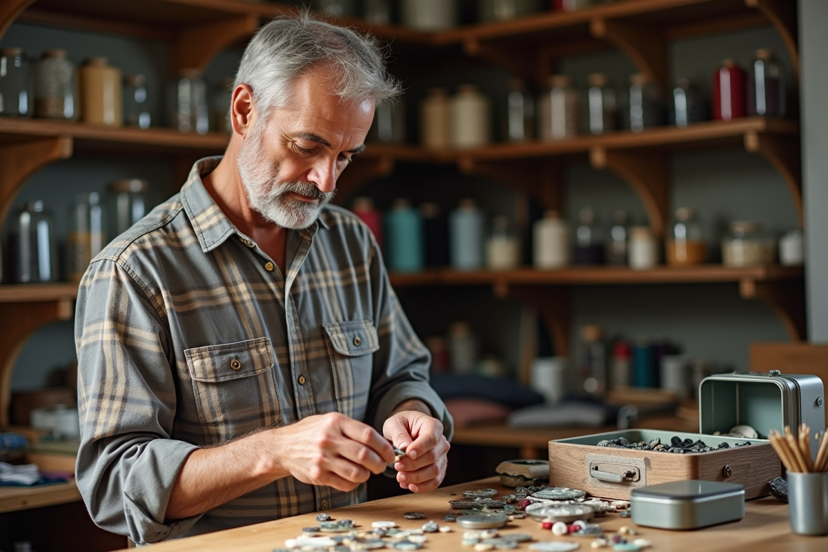 Homme sélectionnant un bouton dans un atelier lumineux