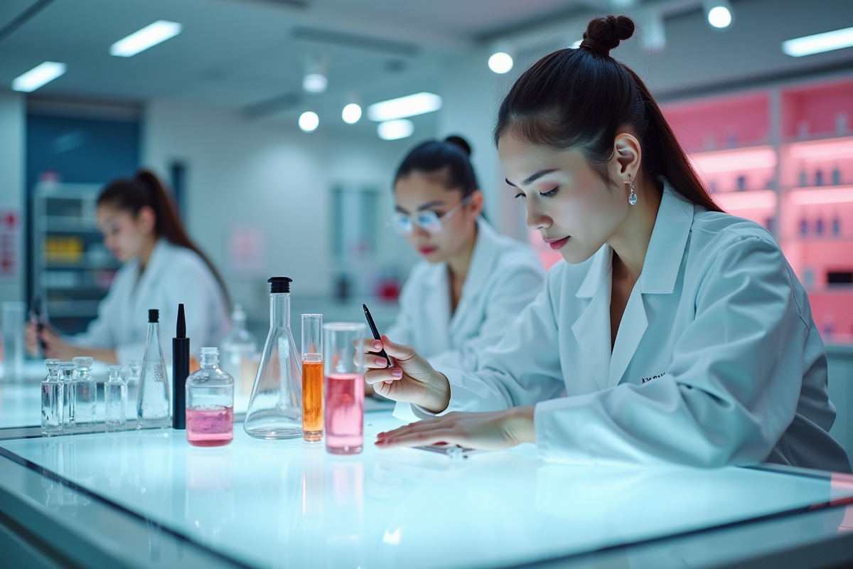 Laboratoire moderne avec scientifiques et produits Sephora