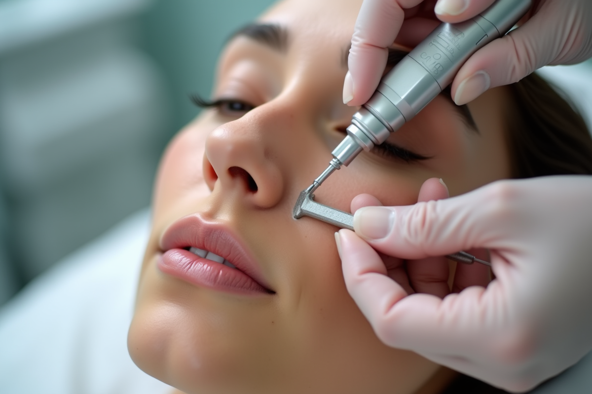 Main utilisant un extracteur de points noirs sur le nez