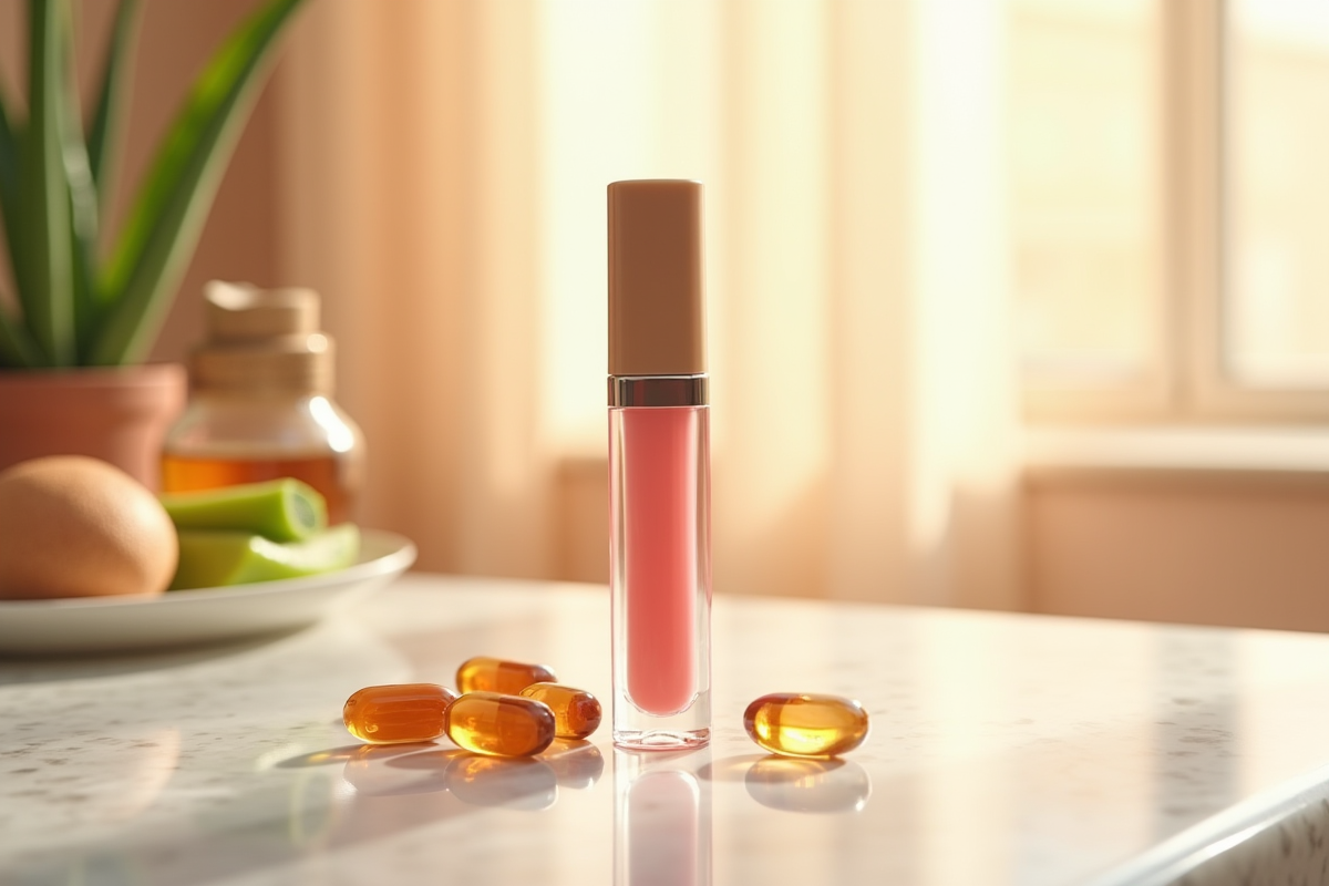 Tube de gloss sur marbre avec aloe vera miel et vitamine E